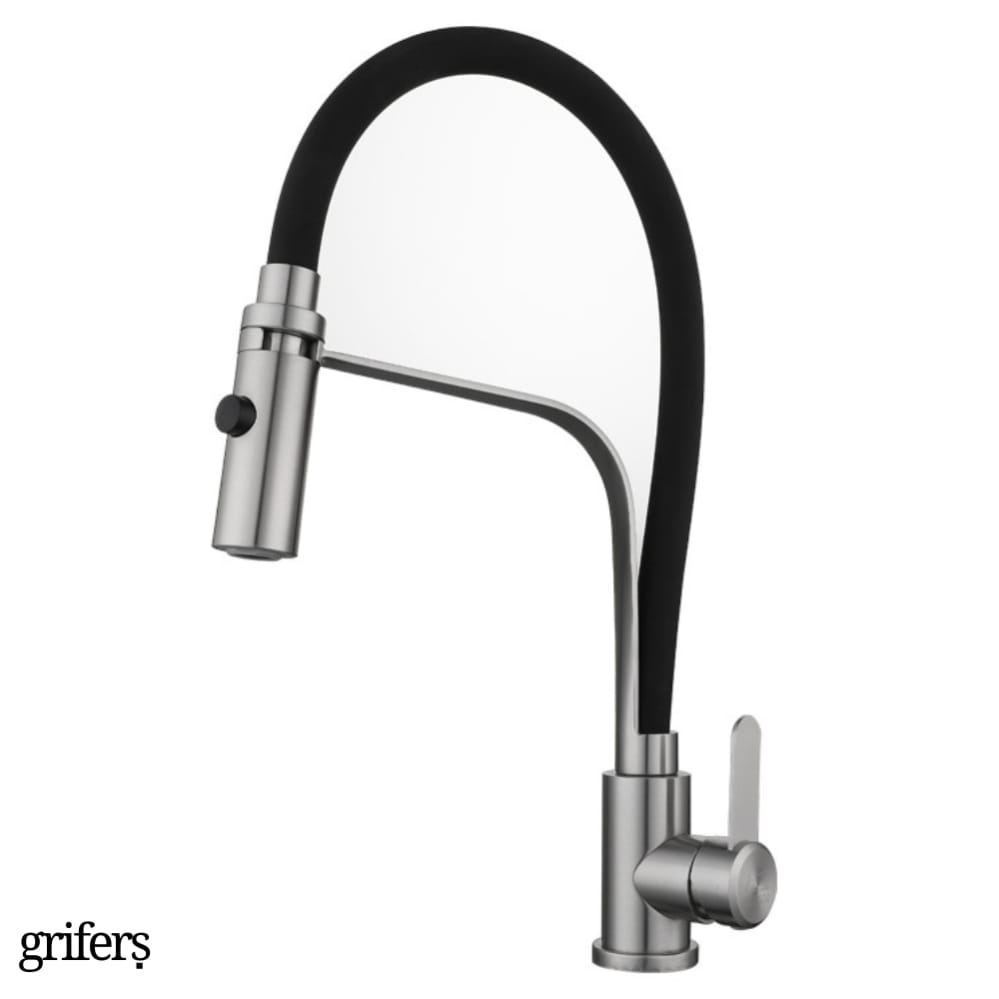 Grifo Cocina Ca o Flexible Negro Acero Cepillado ESCOPIU HIBERA