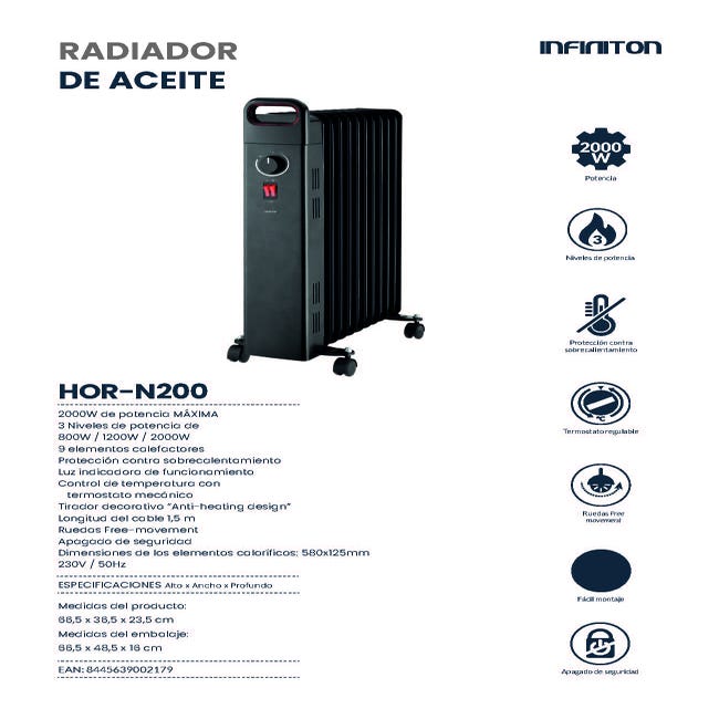 Radiador de aceite Infiniton HORM-1000 1000w termostato regulable anti