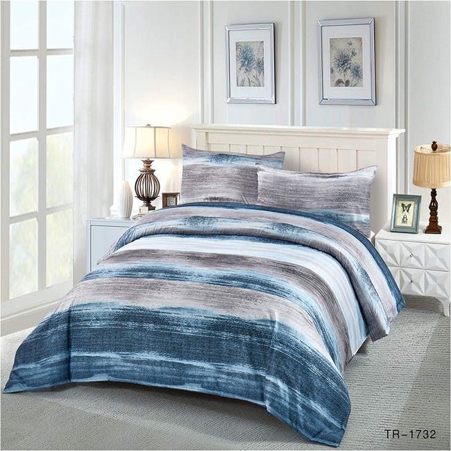 COTTON - Funda Nordica LOMBA con azul y gris 260x240 cama 180 | Leroy Merlin