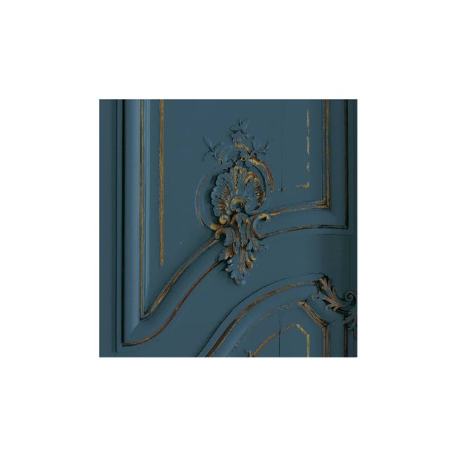 Panoramic trompe-l'œil wallpaper with Haussmann mouldings Bleu nuit- Louis  Navy - Les Dominotiers