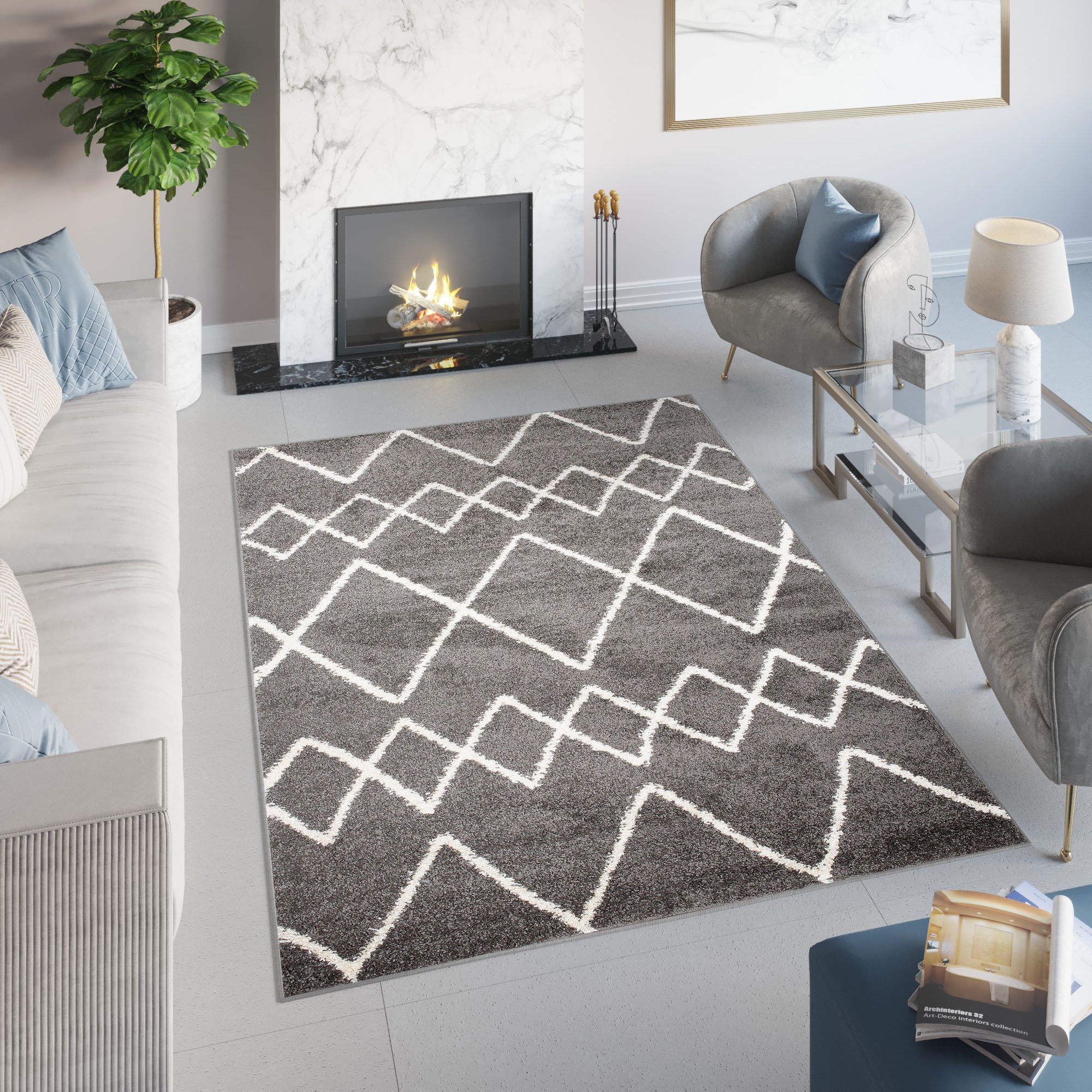 Tapis De Salon Blanc Noir Gris Moelleux Epais Shaggy 60x100