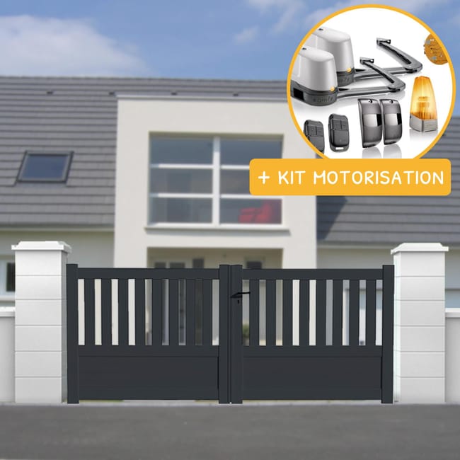 Kit Portail Aluminium Battant Semiajouré Packit + Motorisation SOMFY Dimension L.3000 (entre Kit Portail Aluminium Battant Semiajouré Packit + Motorisation SOMFY Dimension L.3000 (entre