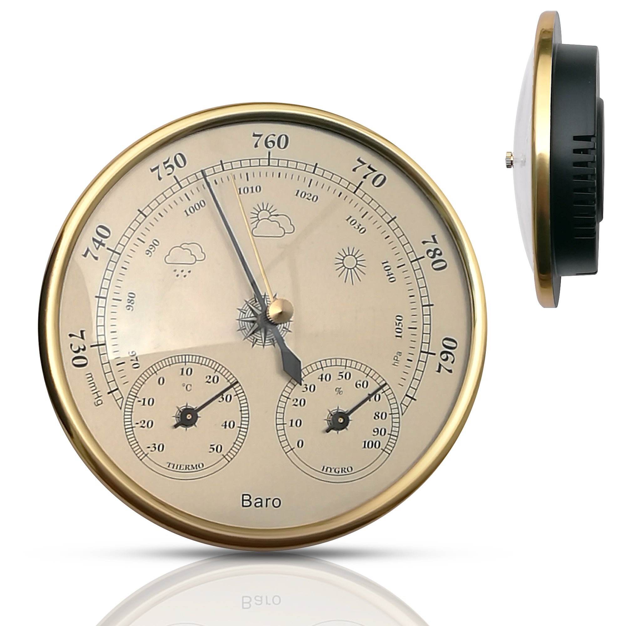 Station météo baromètre de Luxe avec thermomètre hygromètre Messing doré -  pour