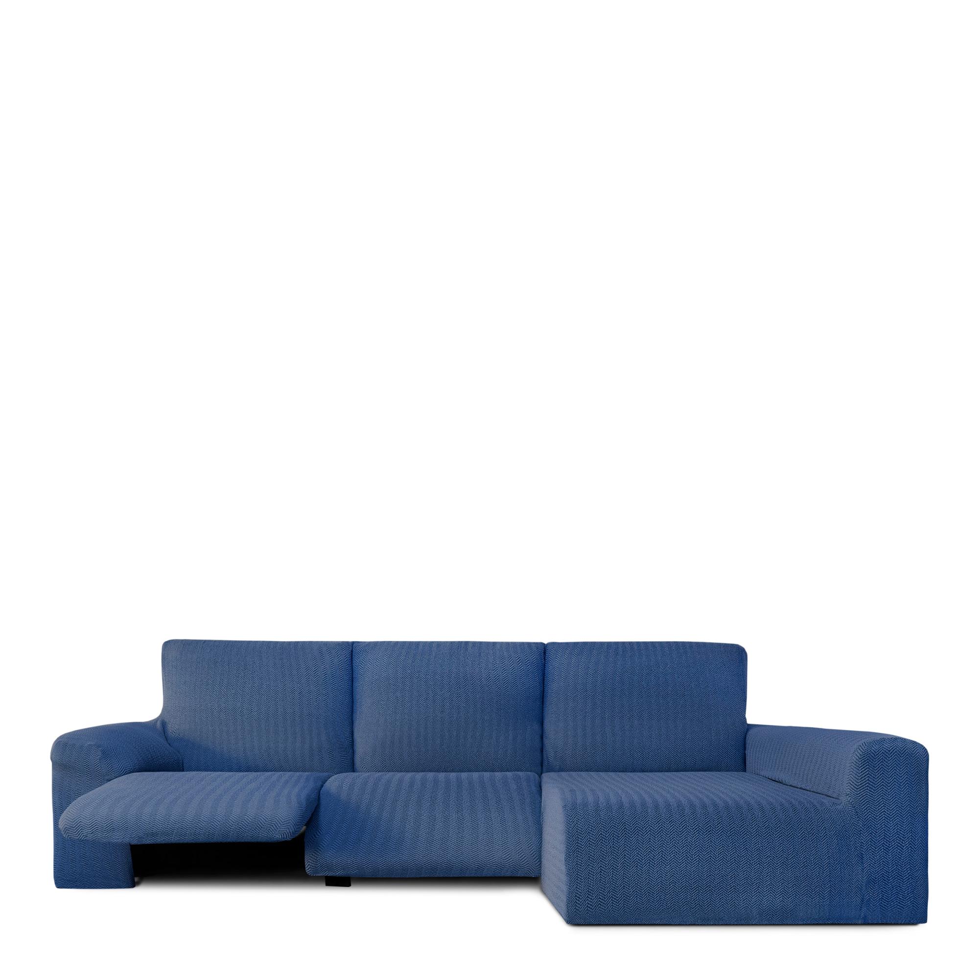Funda de sofá jaz chaise longue relax bielástica derecha azul 250 - 360 cm