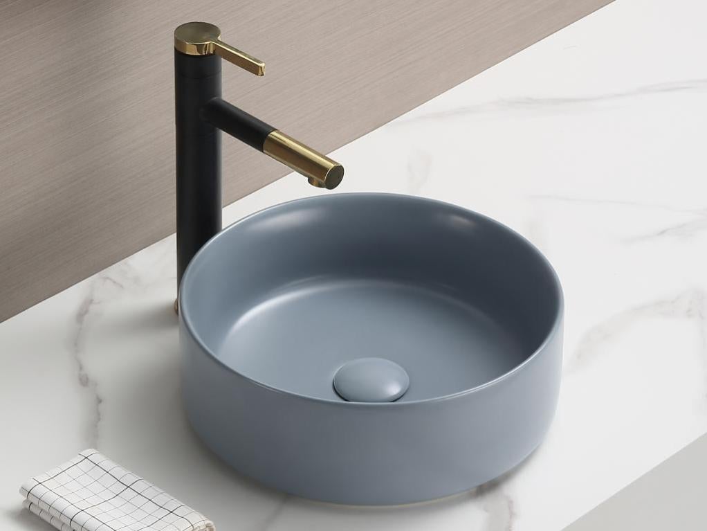 Vasque à poser ronde en céramique - 36 cm - Bleu mat - LENISO | Leroy