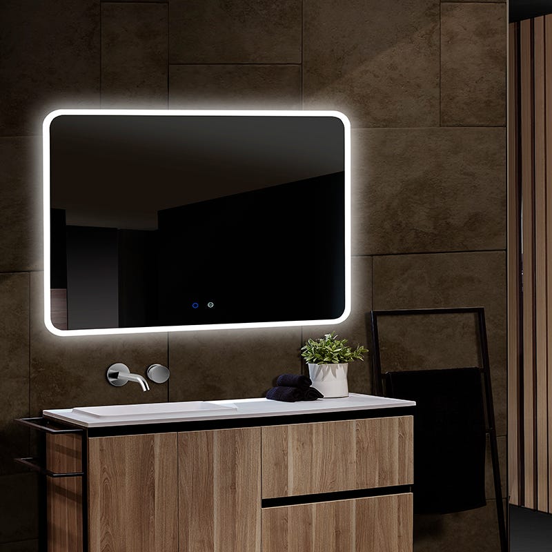 Espejo led baño cuadrado con canto redondeado retroiluminado KAPA 100x80 -  CRISTALED