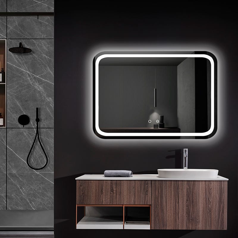Specchio da bagno quadrato a LED con bordo arrotondato retroilluminato  OMEGA 120x80 - CRISTALED