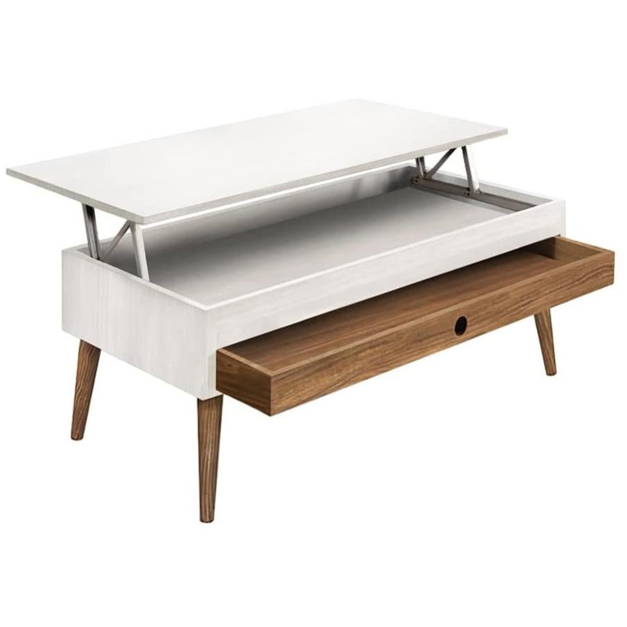 Mesa de centro elevable con cajón deslizante vintage madera maciza
