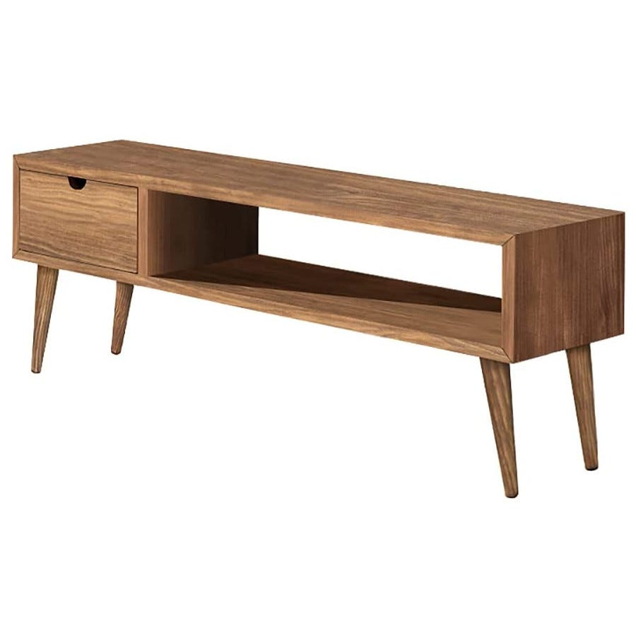 Mueble tv salón vintage cajón y estante madera maciza natural