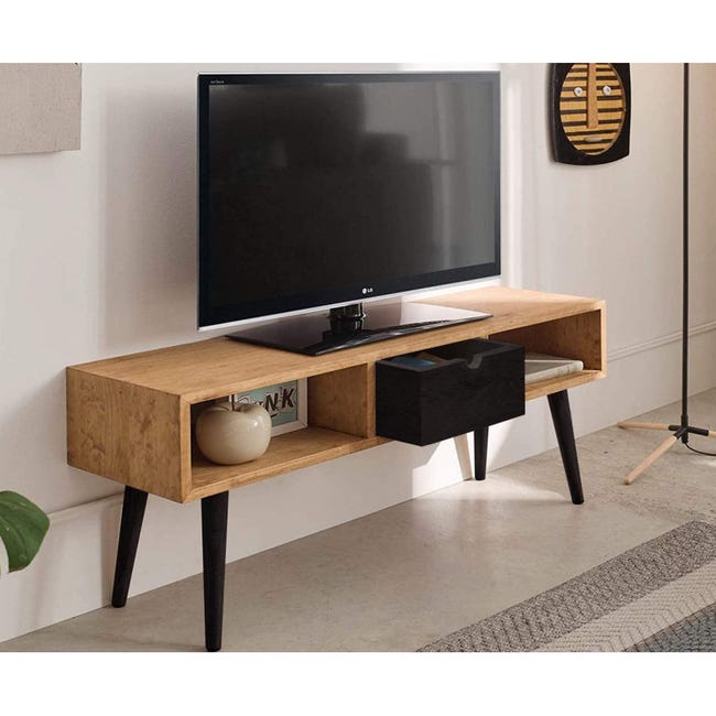 A pie recomendar Polar Mueble tv estilo industrial madera maciza de pino encerado y negro. | Leroy  Merlin