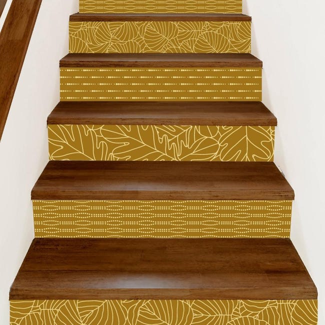Tilesbeige Lot De 4 Contremarches Adhésives Motifs Géométriques Beige – 1m – Relooking Escalier Facile & Décoratif