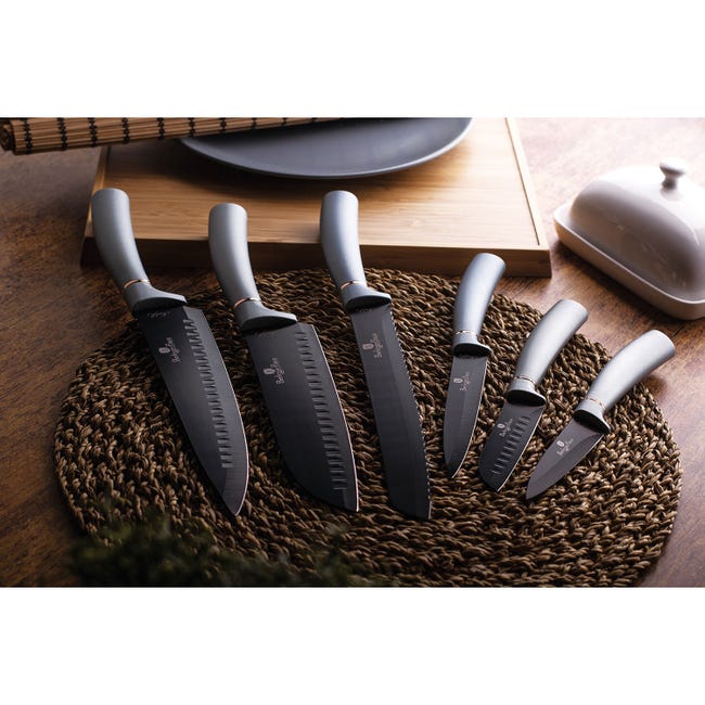 Set de cuchillos - BERLINGERHAUS Carbon Pro, Juego Cuchillos Cocina  Profesional Acero Inoxidable, Cocinero Cebollero, Rebanador Tabla, Acero  inoxidable, Gris