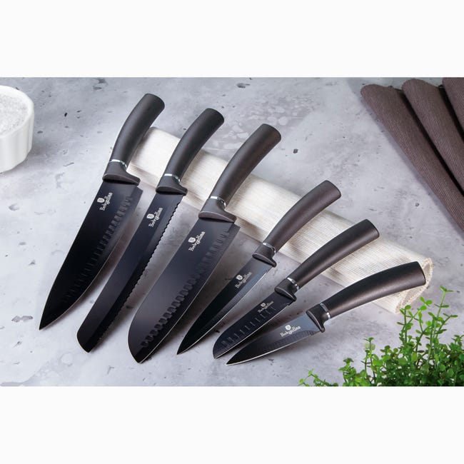 Set De 6 Cuchillos negro Juego Cuchillos Cocina Tijera Pelador Pro