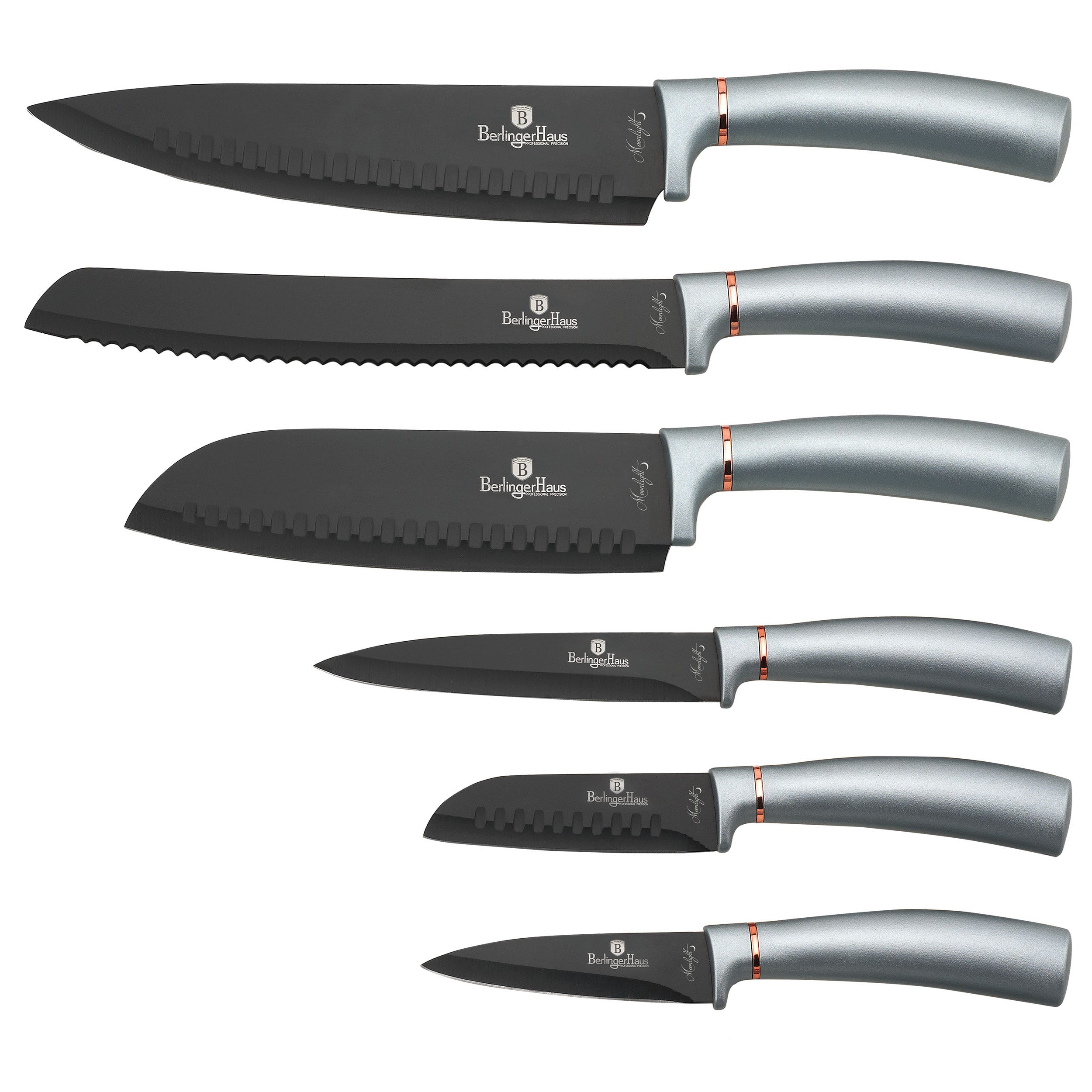 Set di coltelli da cucina con lama nera in acciaio inossidabile