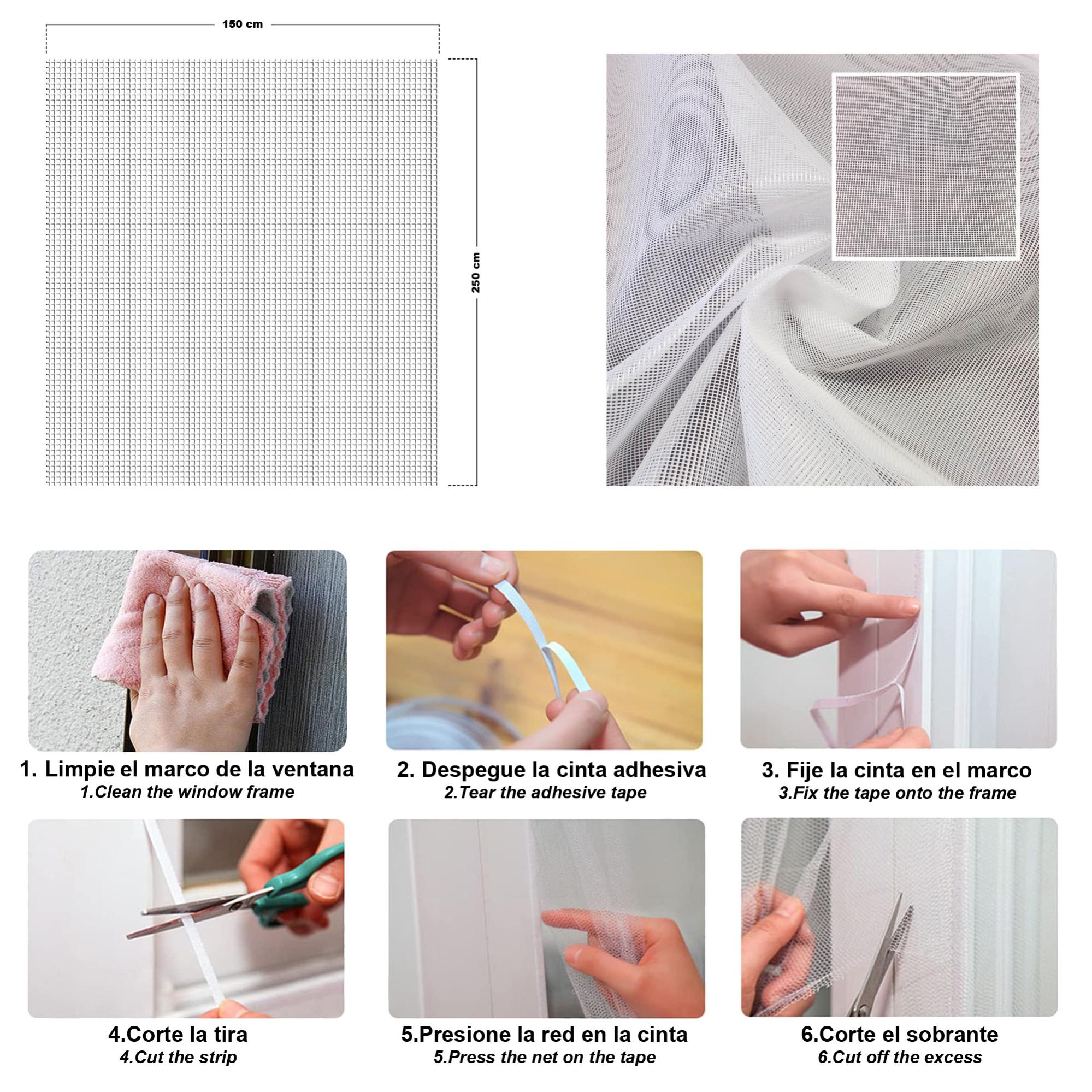 Zanzariera Adesiva Per Finestre - 150x250cm, Bianca, Facile Da Installare - Foto 3