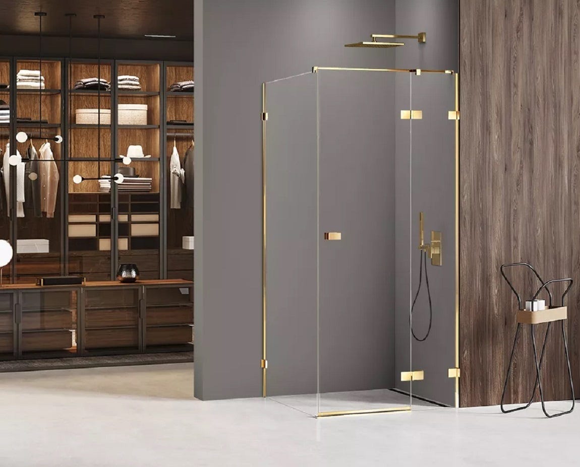 Cabina de ducha dorada 100x70 cm giratoria derecha MIAMI GOLD