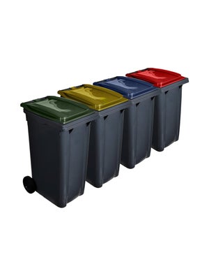 Contenedor Basura Reciclaje 240 litros con Pedal, Ruedas y Mango  Antideslizante - Cubo Residuos Industrial - Apilable y Resistente (Azul)  TECNOL