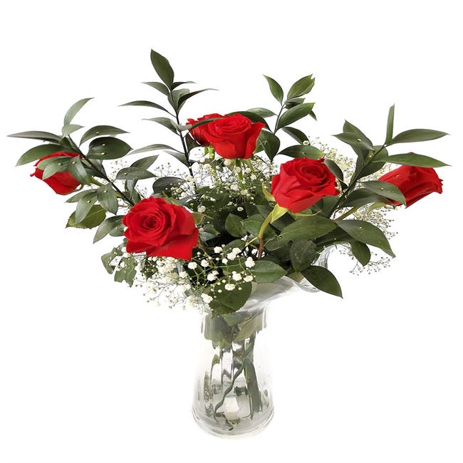 Ramo de Rosas Rojas Naturales | Flor Natural | Ramo de rosas rojas frescas  | 60cm de alto | Ramo de 6 tallos (Estilo tradicional) | Leroy Merlin