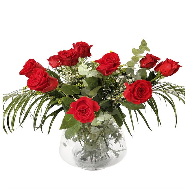 Ramo de Rosas Rojas Naturales | Flor Natural | Ramo de rosas rojas frescas  | 60cm de alto | Ramo de 12 tallos (Estilo tradicional) | Leroy Merlin