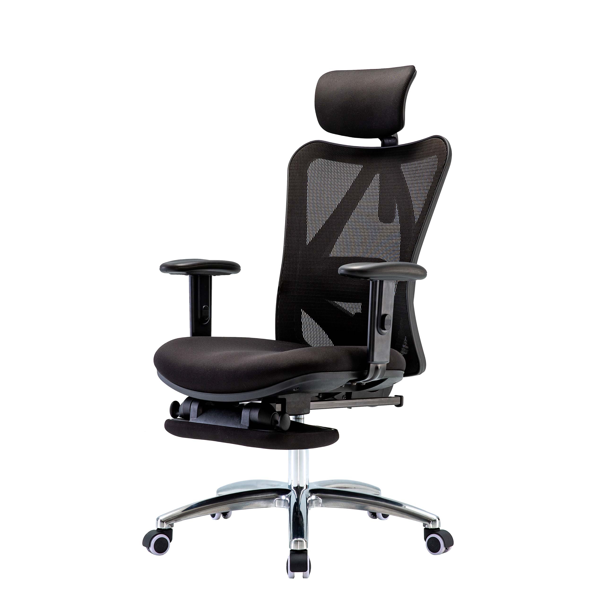 Poltrona sedia ufficio girevole ergonomica HWC-J86 tessuto regolabile con  poggiapiedi nero