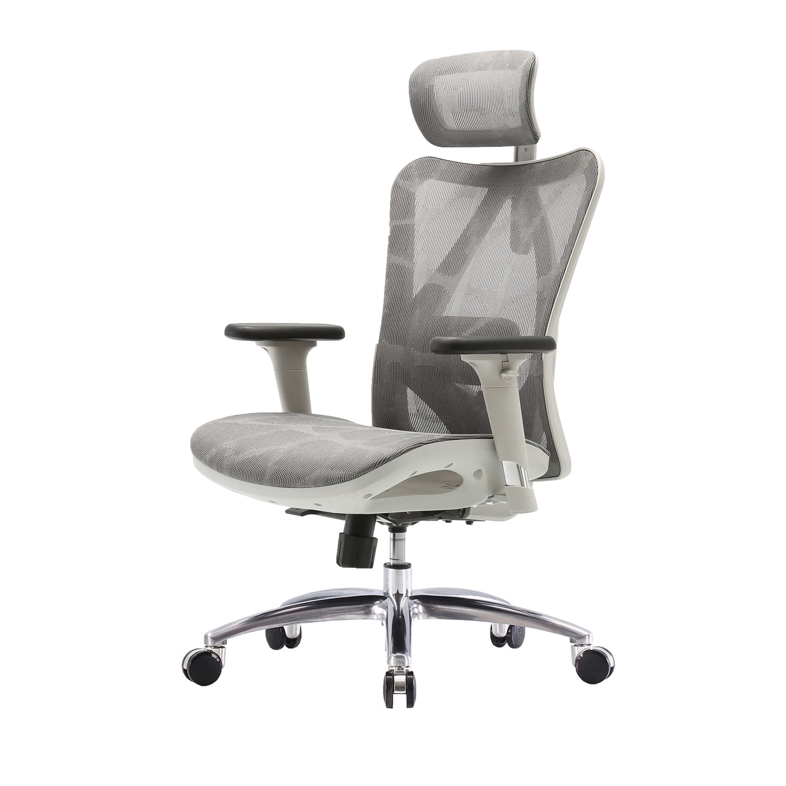SIHOO poltrona ufficio ergonomica braccioli regolabili 150kg tessuto bianco  e grigio