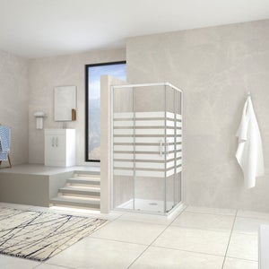 Mampara de ducha esquinera Ada (L x An x Al: 70 x 70 x 185 cm,  Serigrafiado, 4 mm, Blanco)