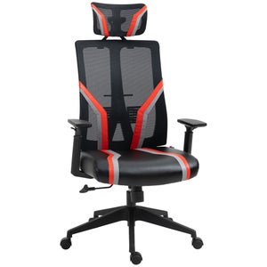 Fauteuil de bureau chaise siège sport gamer avec coussin de tête et  lombaires noir/rouge 08_0000361