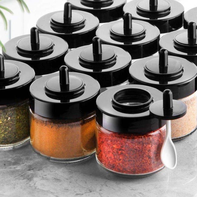 Pot à épices coloris transparent en verre sur plateau bois - 32 x 9 x 13 cm  : Ustensiles et accessoires de cuisine AUTRES MARQUES maison - botanic®