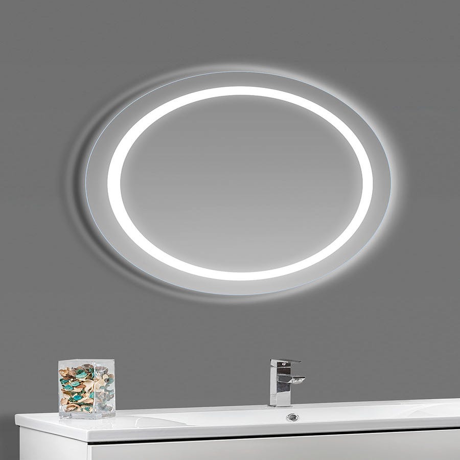 3 couleurs Miroir rond de Salle de Bain avec Anti-buée + LED  3000/4500/6000K avec lumière et luminosité réglables ∅60cm double  interrupteur tactile