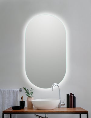 Espejo de baño LED ovalado de 36 x 24 pulgadas, espejo de baño ovalado  iluminado con marco negro, espejo ovalado montado en la pared con luces,  espejo