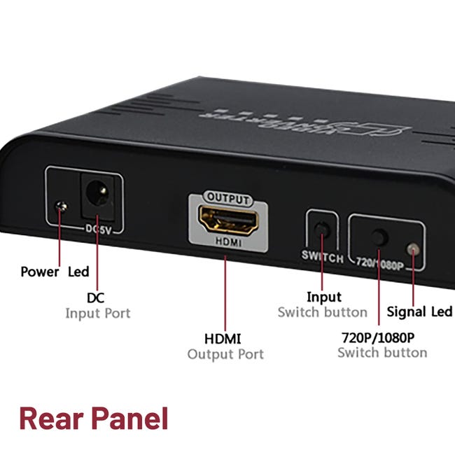 Convertisseur RCA vers HDMI 720p/1080p - Noir