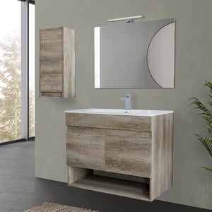 Mobile bagno olmo con specchio e luce, pensile bagno con anta