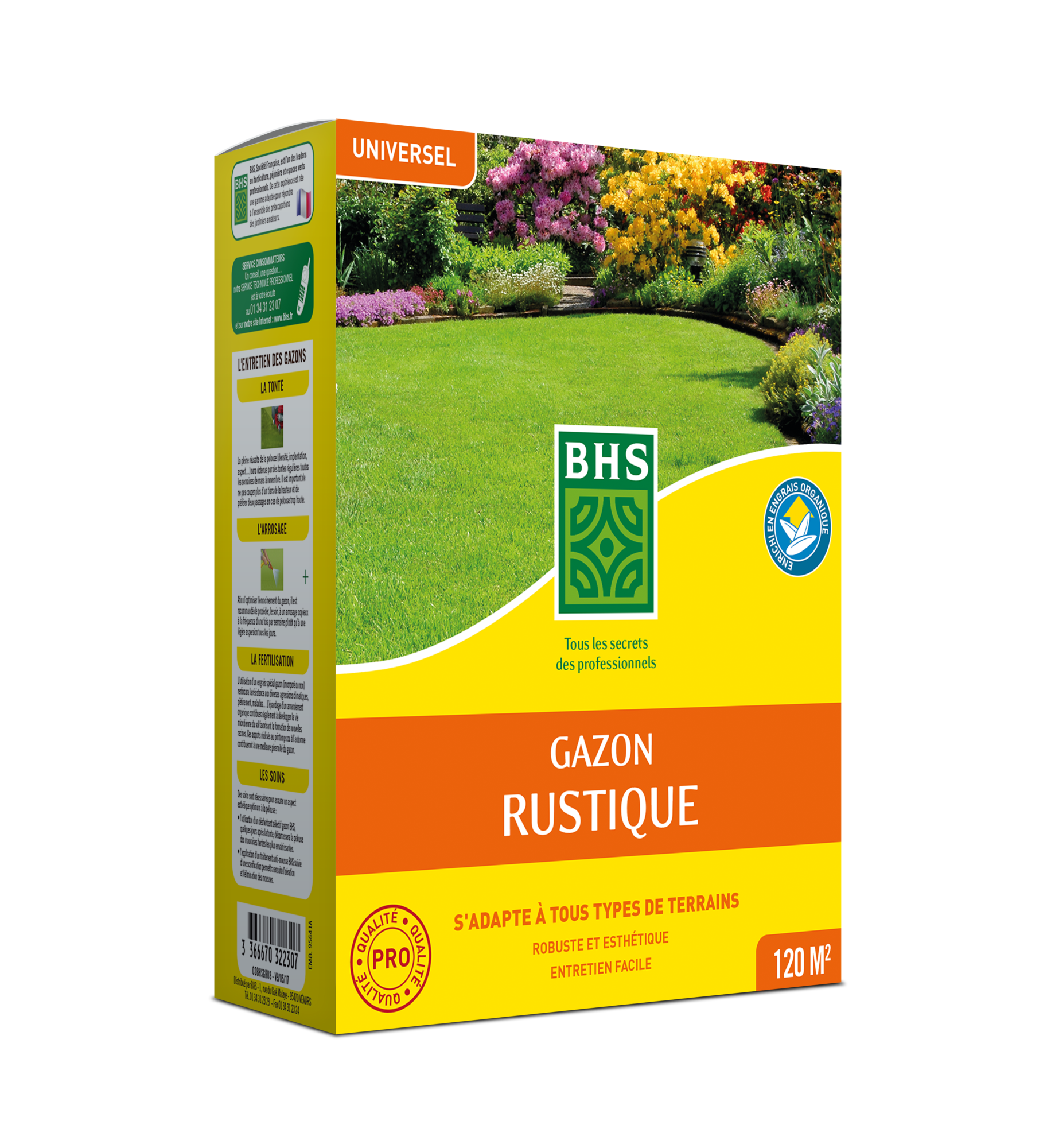 BHS Gazon Rustique 1kg - 40m² - Semence Avec Engrais Organique - Pour Tous Terrains Et Climats
