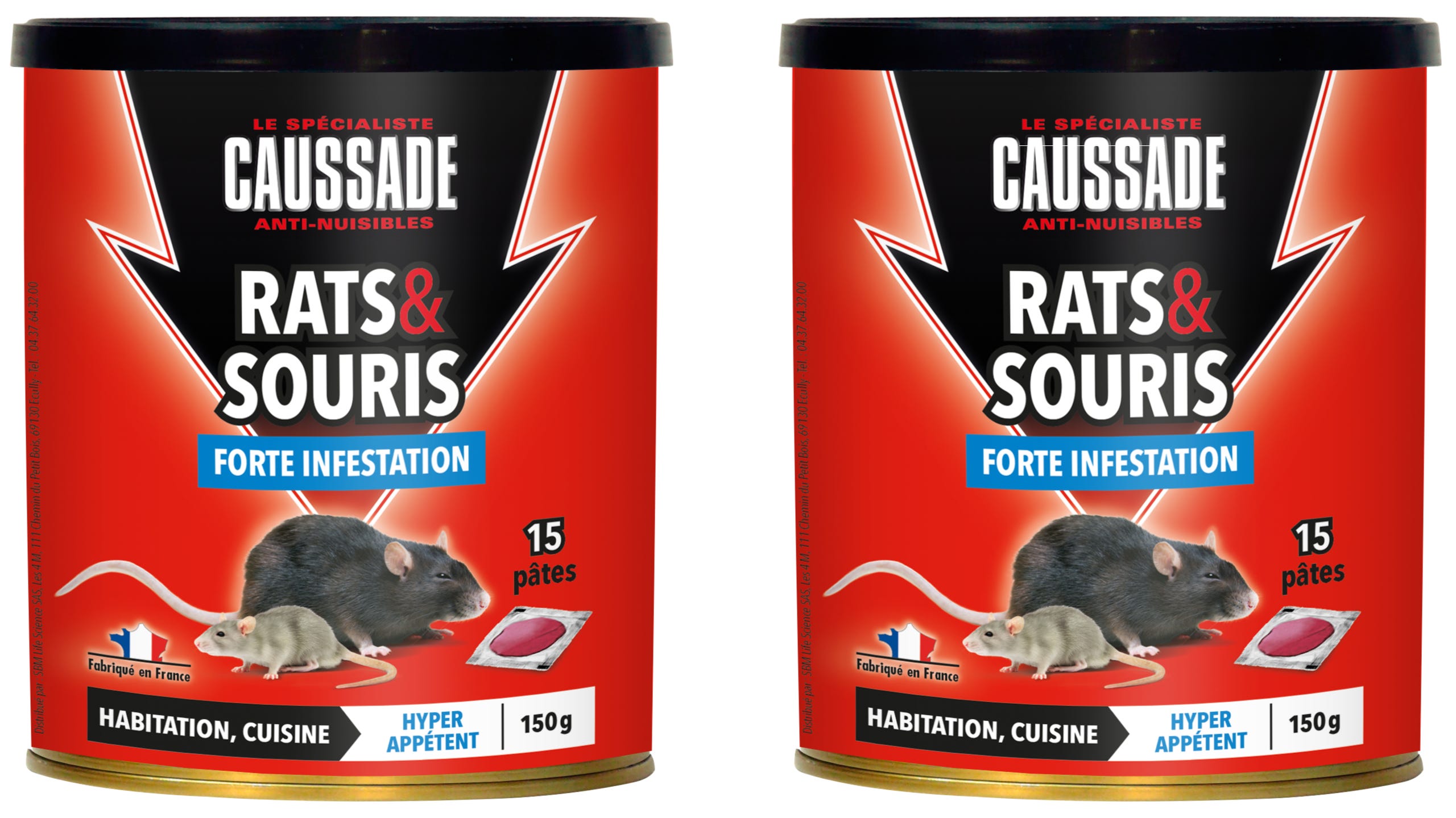 CAUSSADE CARSPT150L2, Pâtes Rats et Souris Caussade, Lot de 2 boites de  150g, Appât prêt à l'emploi, Habitation et Cuisine, Forte Infestation
