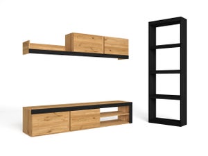 Mueble de Salón TV Modular con Estanterías 180cm Luka Nordic y Blanco.