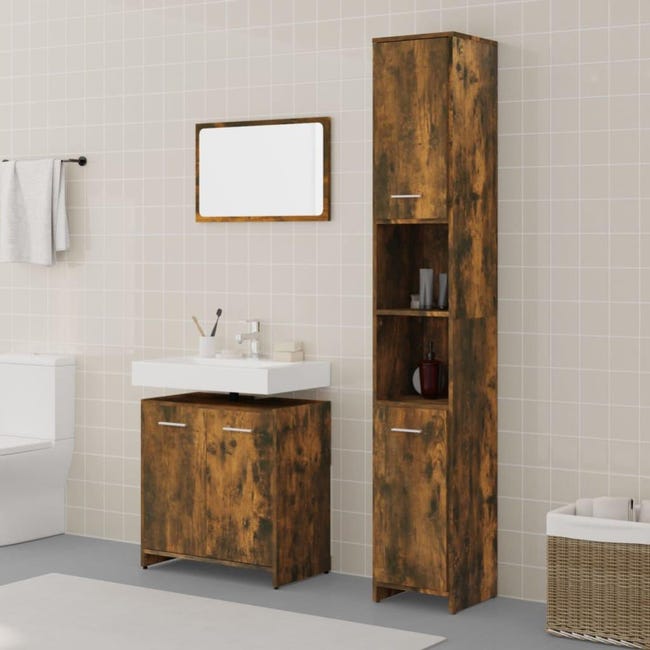 VIDAXL - Credenze 3 Pz Rovere Fumo In Legno Multistrato VIDAXL - Credenze 3 Pz Rovere Fumo In Legno Multistrato