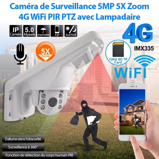 Ctronics 5X Zoom Optique Caméra de Surveillance WiFi Extérieure IP
