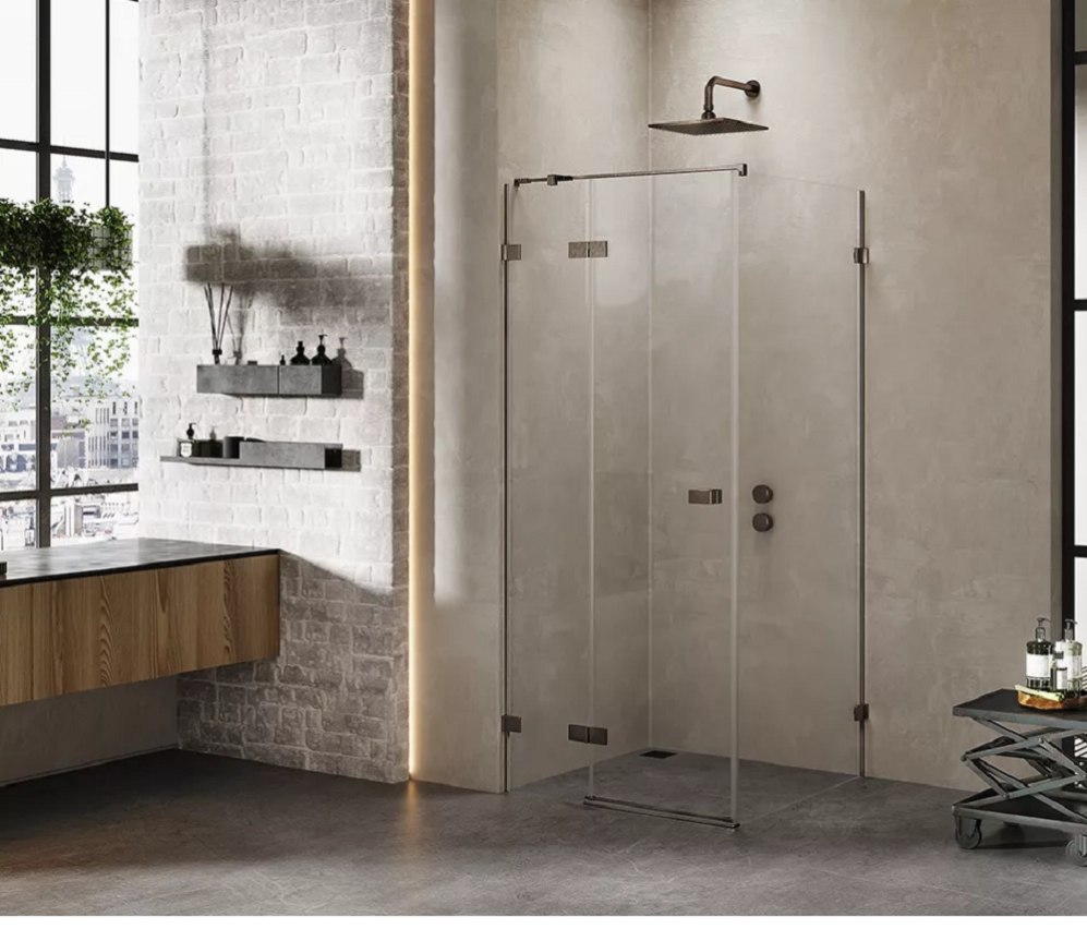Cabine de douche inox brossé 90x70cm,pivotante gauche CARAIBES GUNMETAL