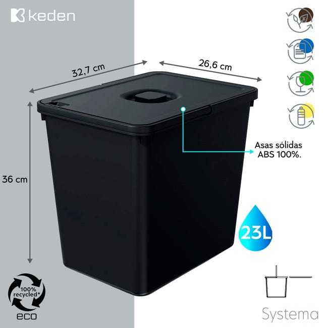 Cubo de basura para reciclar 25 litros color gris 21.5 x 36 x 51 cm