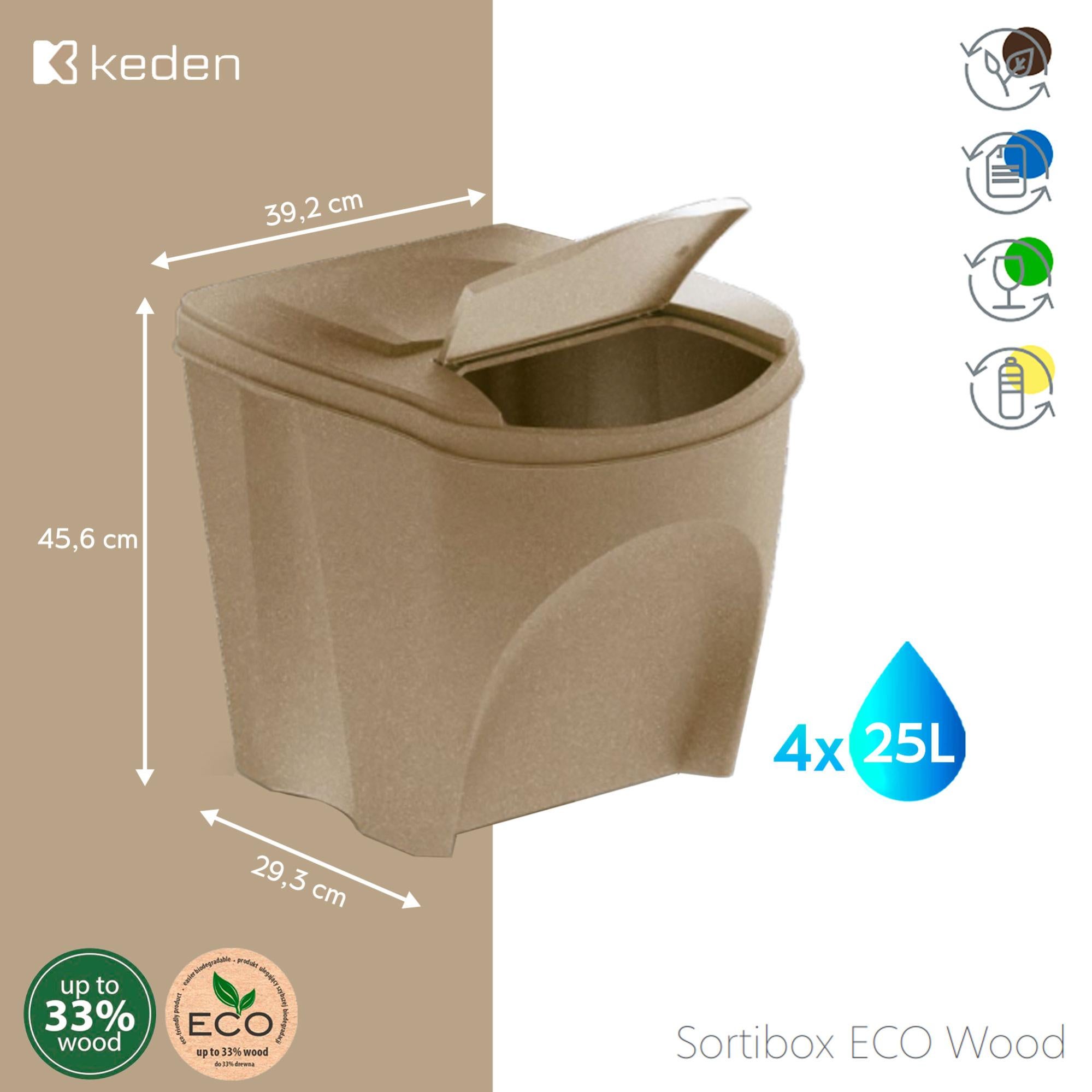 KEDEN SORTIBOX Lot de 4 poubelles de recyclage, gris, volume 4 x 35 l