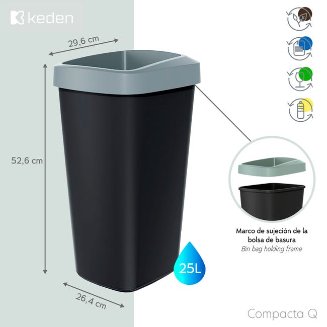 KADAX Cubo de reciclaje de 25 l con tapa, juego de papelera para fácil  separación de residuos, separador de basura para residuos orgánicos, papel,  vidrio (2 unidades de 25 l) : 
