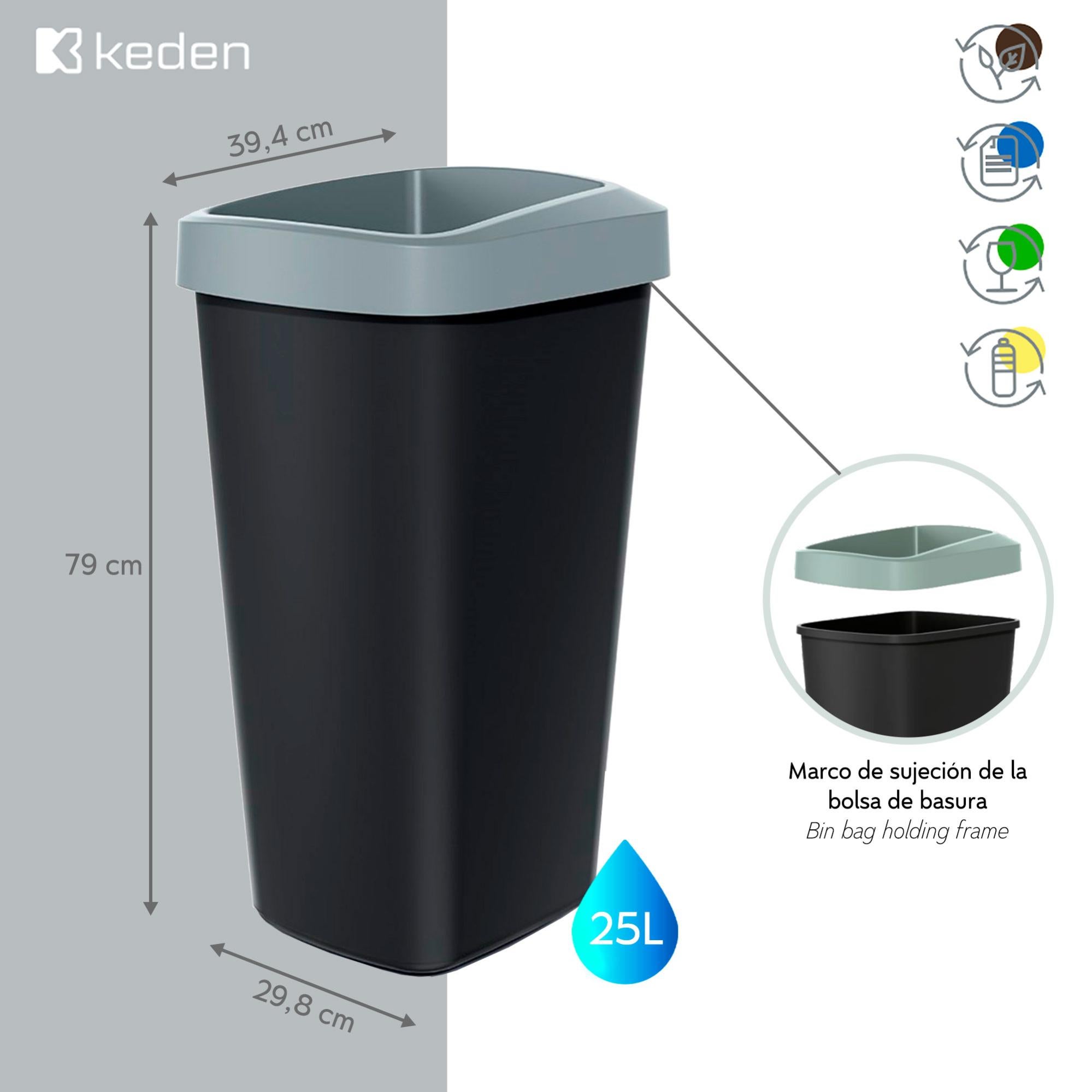 Set di 4 cubi di riciclaggio di 45L ciascuno Keden. - 2