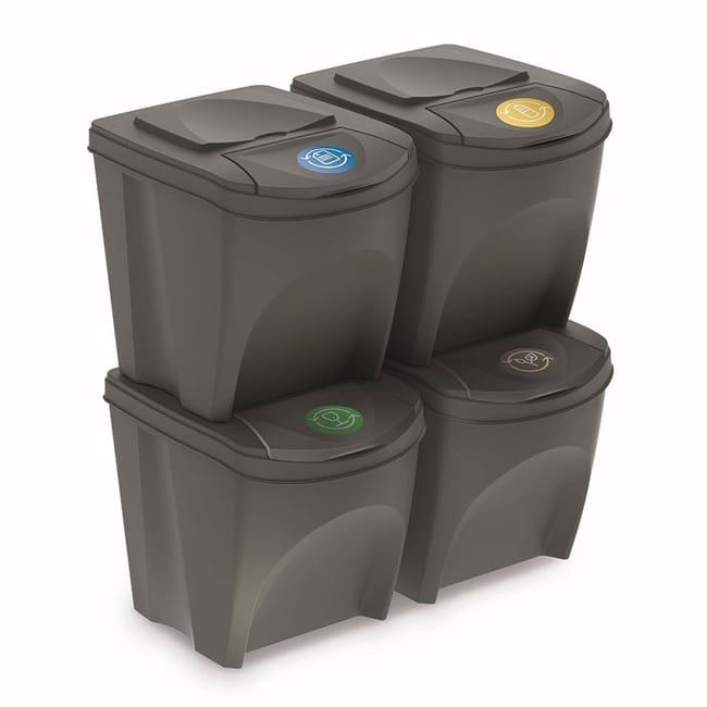 2 unidades de juego de 4 cubos de reciclaje 100l prosperplast sortibox de plastico en color gris Leroy Merlin