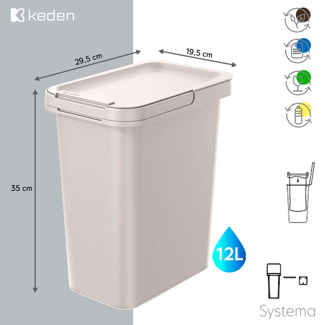 Cubo de reciclaje de forma cuadrada 12L color blanco KEDEN Leroy