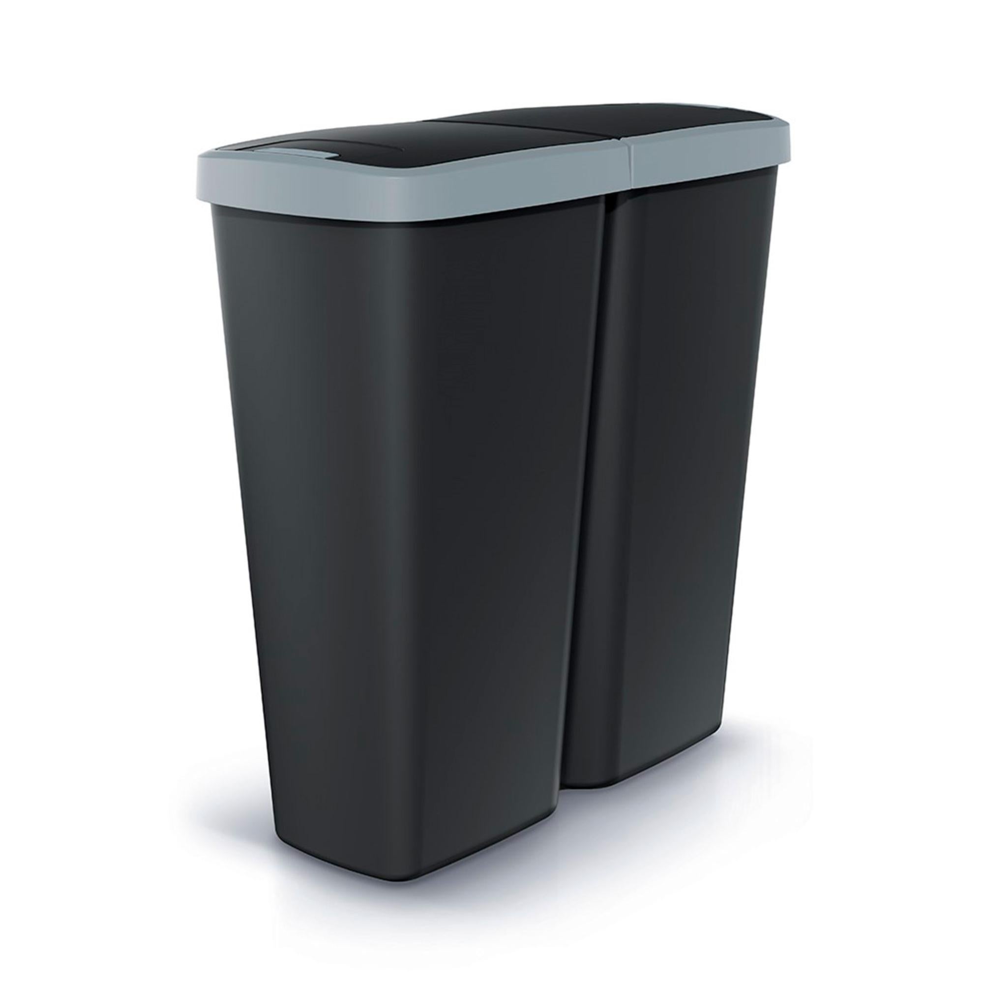 Poubelle Compacta Q Avec Couvercle Pivotant/rabattable - 12 Litres, Design Danois, Noir/gris Fumé