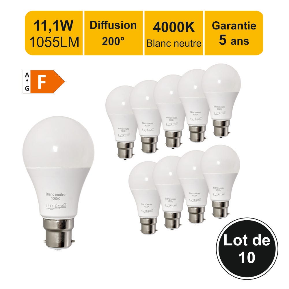 Lampe LED A60 11W B22 Lumière blanche