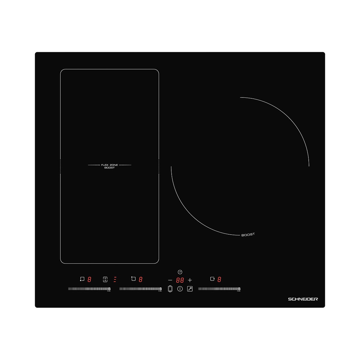 Placadecocina-SCHNEIDER,SCTI6031N5/1PlacadeInducción3Zonas60cm7400wNegra