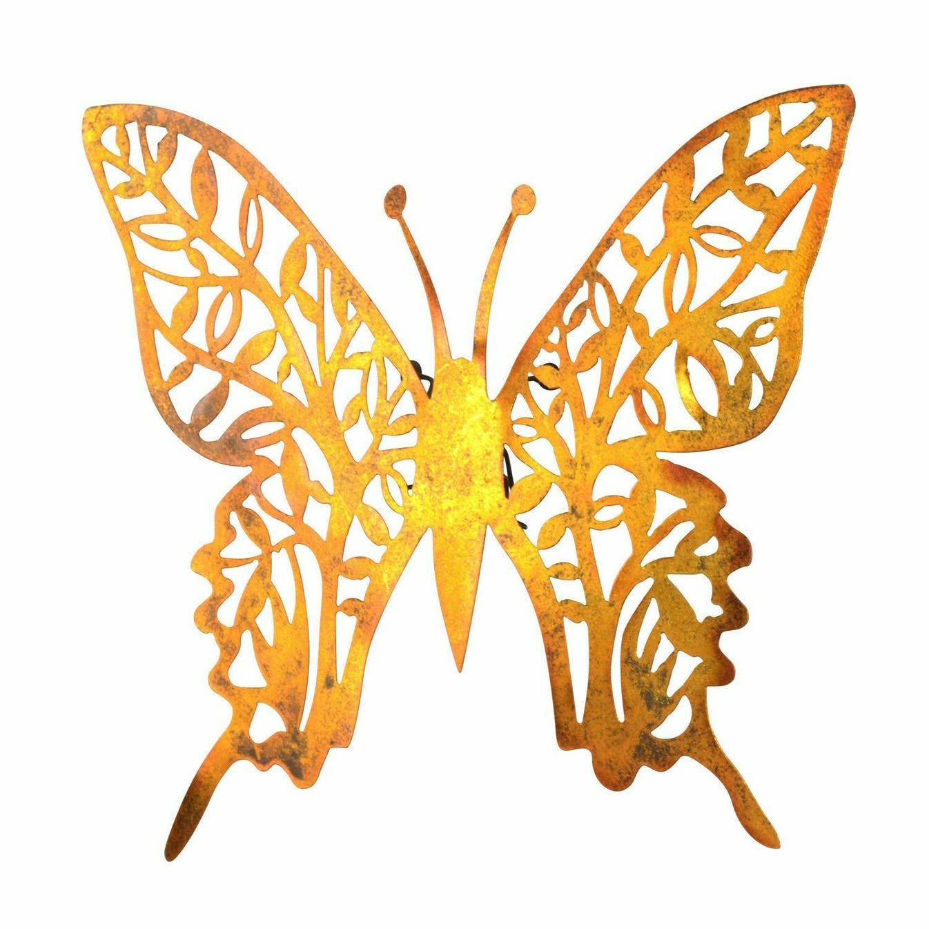 Décoration murale en métal avec un motif papillon couleur doré vieilli  DEC05112
