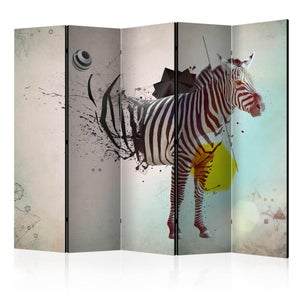 Paravent Intérieur 2 Faces 225x172 Cm - Séparateur De Pièce Design Nature, Bois Et Tissu