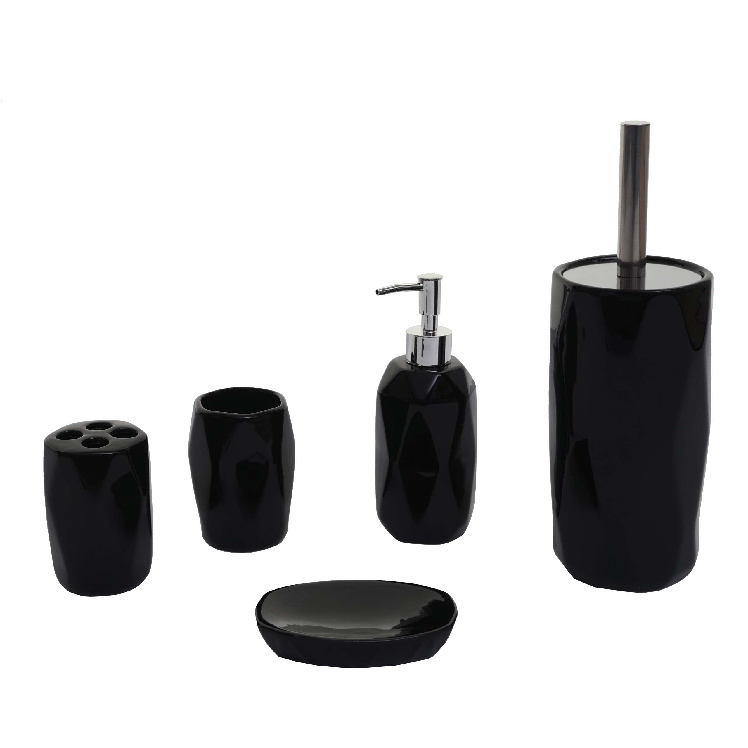 Brosse WC avec support en céramique noire et liège - Accessoires